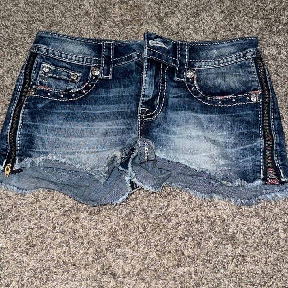 Miss me shorts with flag and zippers down the sides